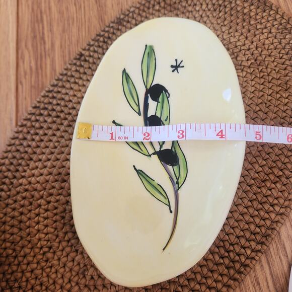 Julia Junkin oval appetizer plates set of 3 yellow w/ black olive & branch print - Picture 10 of 11